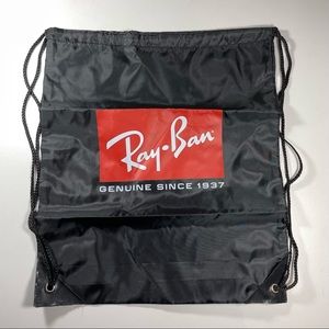 NWT Ray-Ban logo screen printed black drawstring backpack